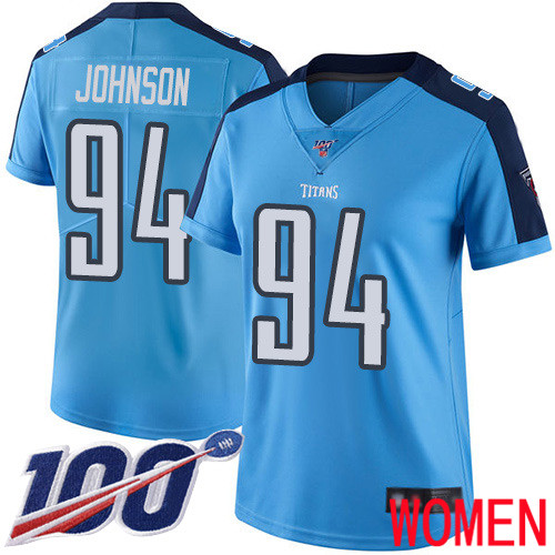 Tennessee Titans Limited Light Blue Women Austin Johnson Jersey NFL Football #94 100th Season Rush Vapor Untouchable->youth nfl jersey->Youth Jersey